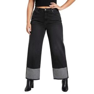 NWT Nasty Gal Jeans Womens 20 Washed Black Contrast Hem Normcore Casual Organic‎